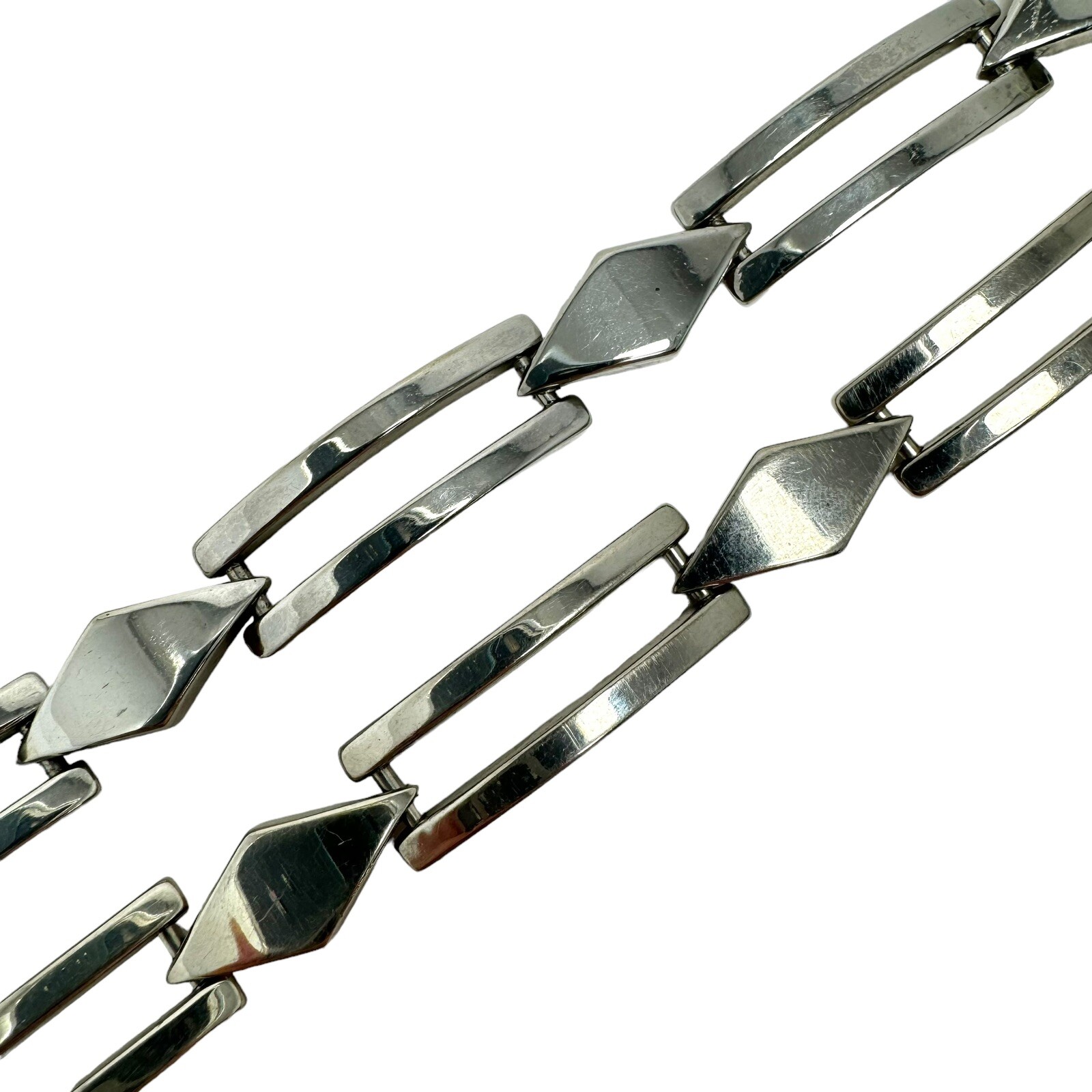 Vintage Silver Tone Curved Rectangular Link Neckl… - image 7