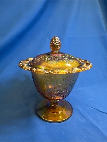 Vintage Amber Glass Lidded Compote Glass "HARVEST GRAPE" Candy Dish - Picture 8 of 8