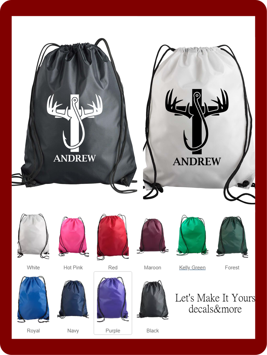 CROSS ANTLERS NYLON DRAWSTRING BACKPACK CINCH SACK SCHOOL BAG