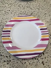 4 Melamine Striped Dinner Plates And 3 Dessert Plates