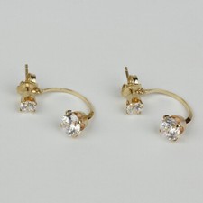 14k Yellow Gold, Round CZ Stud Dangle Earrings