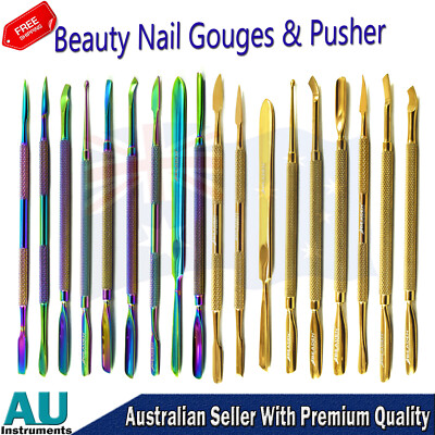 Beauty Saloon Nail Pusher Gouges Spoon Gauge Manicure Pedicure Multi & Gold
