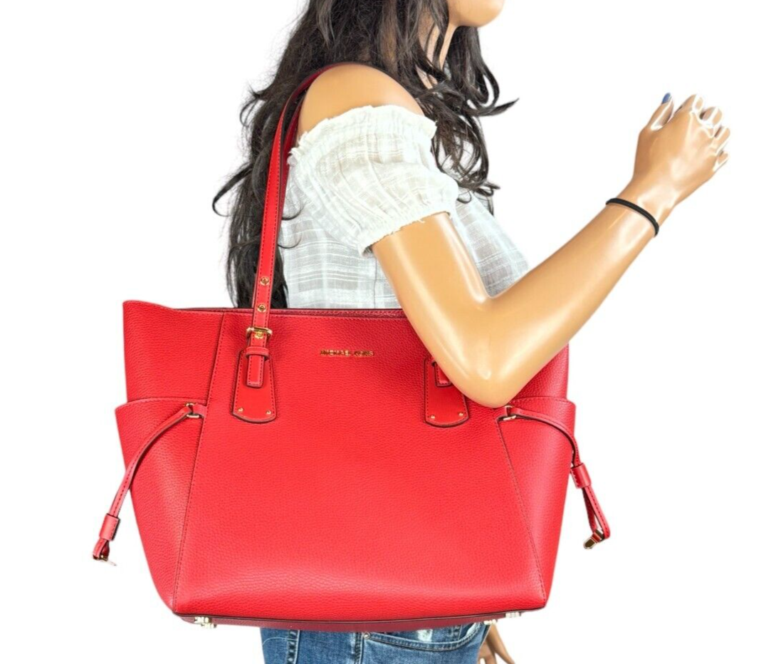 MICHAEL KORS VOYAGER EAST WEST DRAWSTRING TOTE SHOULDER BAG RED