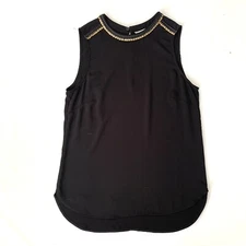 H&M Size 8/M Black sleeveless Top Metal Studs On Neckline And Sleeves U-hem
