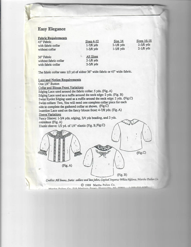 Martha Pullen Patterns Misses Easy Elegance Blouses Sizes 4-18 Collar/Blouse Var - Image 2 of 4