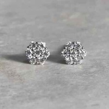 1Ct Round Cut Real Moissanite Flower Women's Stud Earrings 14K White Gold Plated