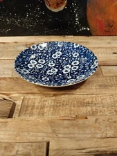 Vintage ROYAL CROWNFORD Blue Calico Chintz Saucers - Made in England