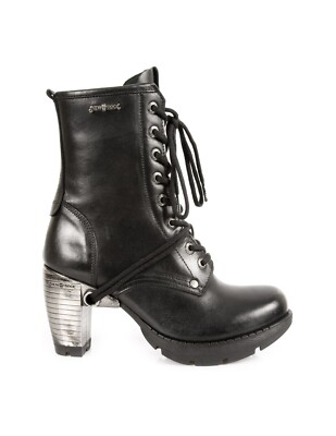 NEW ROCK metal black leather goth tacon ankle boots US UK NIB