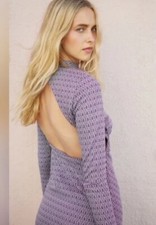 ZARA Jaquard Long Sleeve Cut-out Open Back Mini Dress Purple Size S NWT