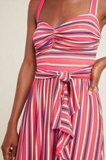 Anthropologie Maeve Gabriela Ruffled Maxi Dress Hippie Boho Pink Striped XS
