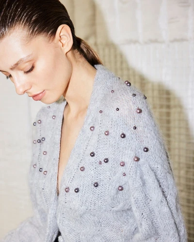 SASS & BIDE Embellished Cropped Mohair Blend Grey Cardigan - Size Small - Picture 1 of 5