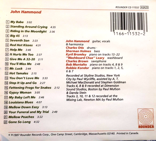 John Hammond - Rounder CD 11532 - CD, VG - Picture 2 of 2