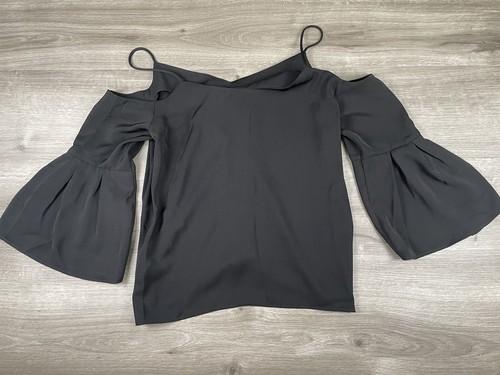 H&M Top Womens Size 6 Black bell sleeve spaghetti strap off Shoulder Blouse NWT - Picture 13 of 13