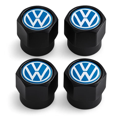 4Pcs Volkswagen VW Tire Valve Stem Cap Set All Models Black Anodized Aluminum