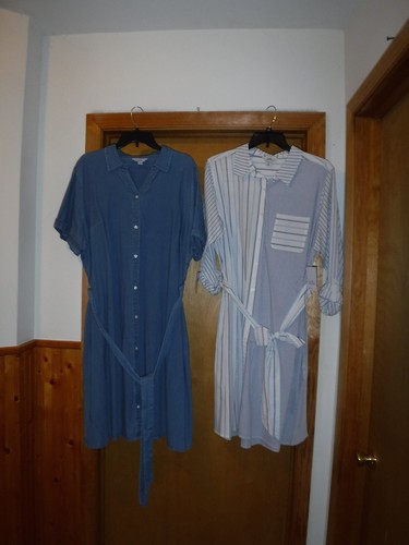 Size Plus Long & Short Sleeve Dresses ,2X Sonoma ,Blue Striped & Chambray Blue N