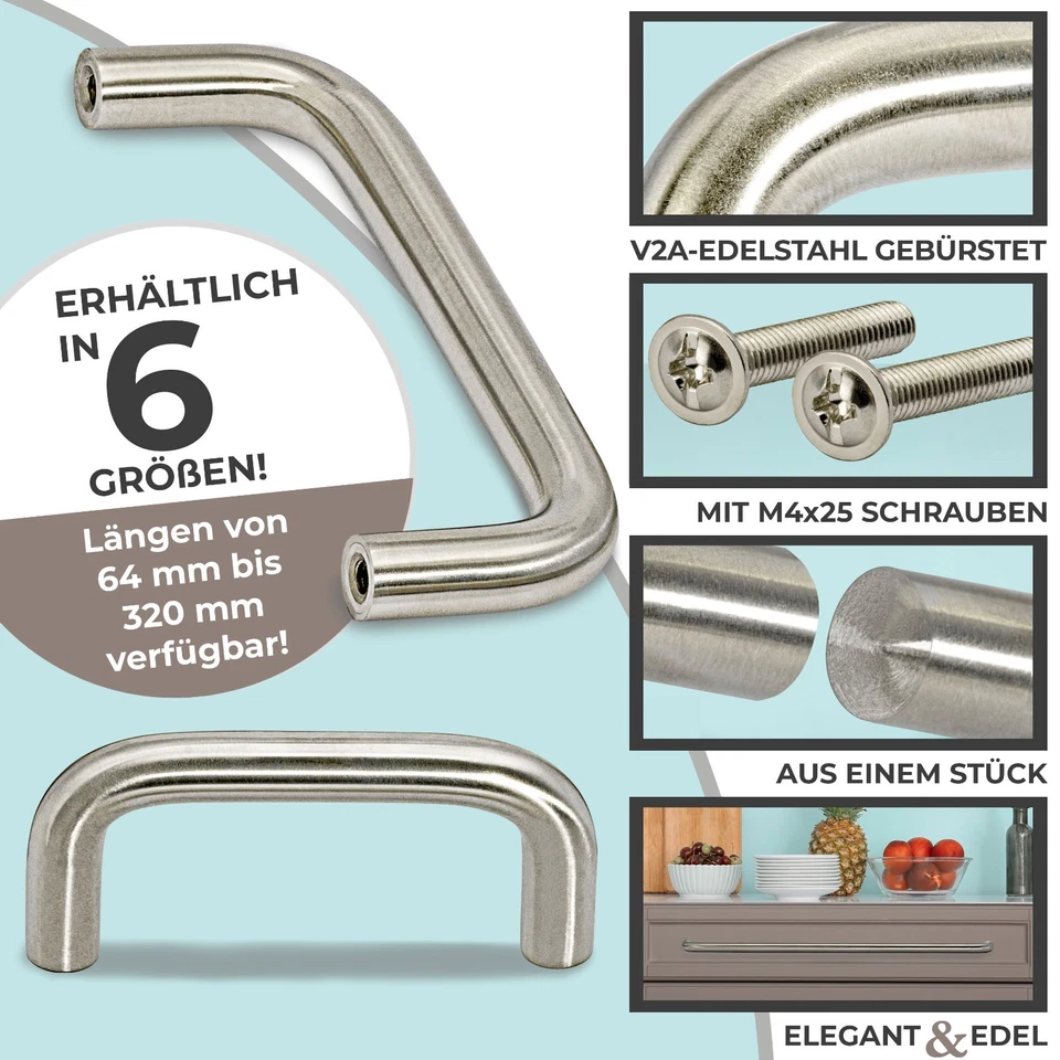 Bügelgriff ECHT EDELSTAHL Möbelgriffe massiv Schubladengriff Küche Schrankgriffe - Bild 2 von 4