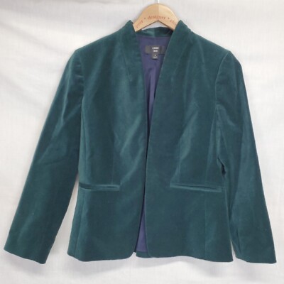 J.crew 365 Blazer sz 4 Going Out In Stretch Velvet Jacket Green Womens Open Fron