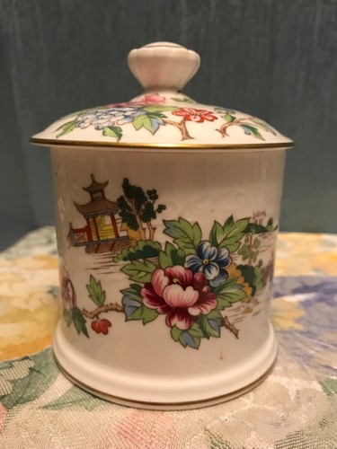 Vintage Fine Bone China Crown Staffordshire England Pagoda Sugar Bowl With Lid