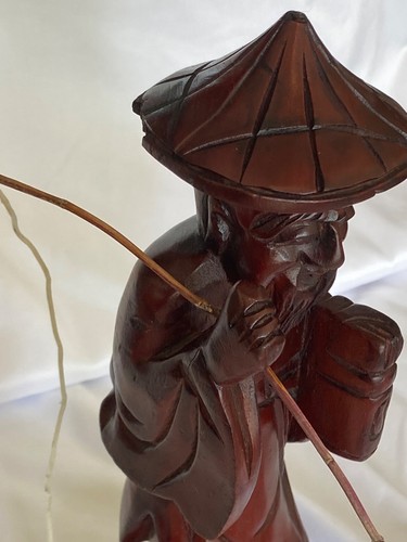 Antique Red Wood Carved Asian Chinese Fisherman Wooden Hand MadeLarge Statue 12” - Picture 5 of 19