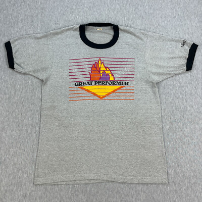 Vintage Verbatim Ringer T Shirt Mens L Gray Screen Stars 80s Floppy Disks USA