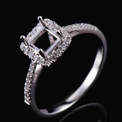 Solid 14K White Gold Natural Diamond Semi Mount Engagement Ring Princess Cut 5mm