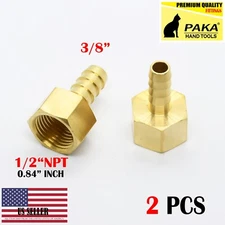 2 PC- 3/8" HOSE BARB X 1/2" FEMALE  Brass Pipe Fitting NPT Thread Gas Fuel Water