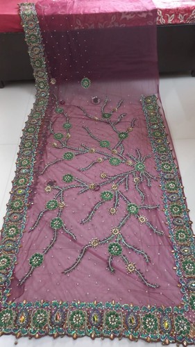 Worn Once, Beautiful Hand Beaded Bridal Red Saree with Blouse, Petticoat-11988 - Picture 2 of 18