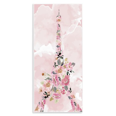 Floral Pattern Eiffel Tower Pink Cloudy Sky, Designed by Kim Allen Wall Plaqu...