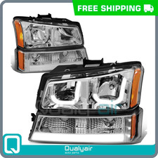 Headlights Led Drl Bumper Lamps Chrome For 2003-2007 Silverado Avalanche J-halo