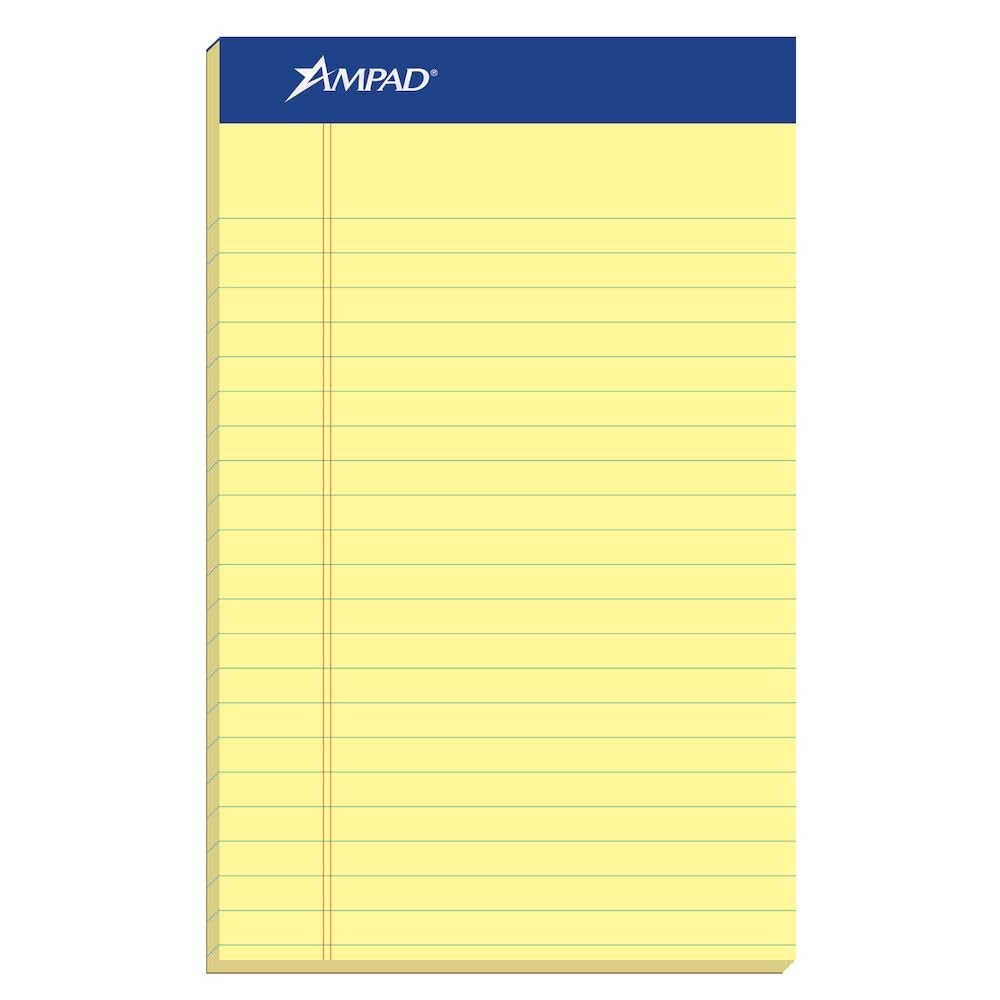 Perforated Jr. Legal Pads 5x8, Yellow, 50 Sheets, 12 Pack