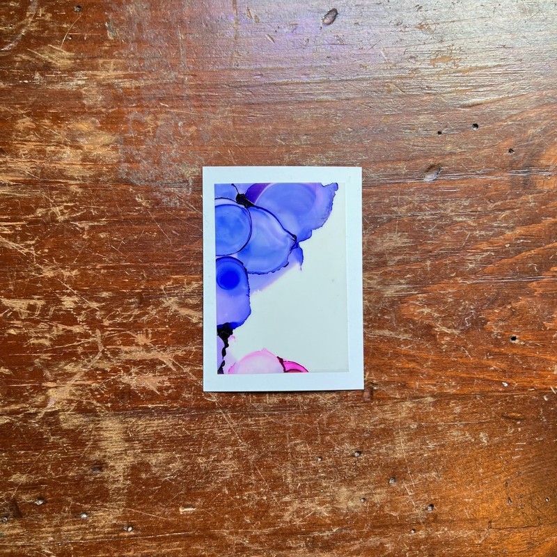 Original ACEO Artwork - Abstract Ink Painting Water Bubbles Purple Pink Bright