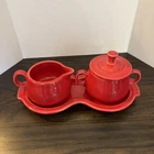 FIESTAWARE cream and sugar set 4 piece SCARLET RED Beautiful Condition