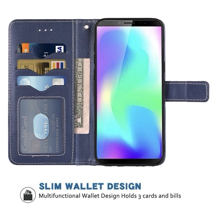 Cubot X 19 бумажник чехол запястье ремень ремень кожаный откидной чехол синий стойка карты - Изображение 2 из 4