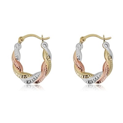 AVORA 10K Gold Twist Three-Tone Hoop Earrings