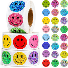1500 Pcs Smiley Face Stickers, 3 Styles, 8 Colors, Self-Adhesive