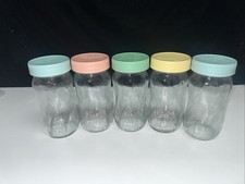SET OF 5--16oz Glass Jars with BEDGETA Plastic Mason LEAK-PROOF Jar Lids