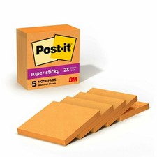 Post-it Super Sticky Notes, 2x Sticking Power, 3 x 3-Inches, Neon Orange,