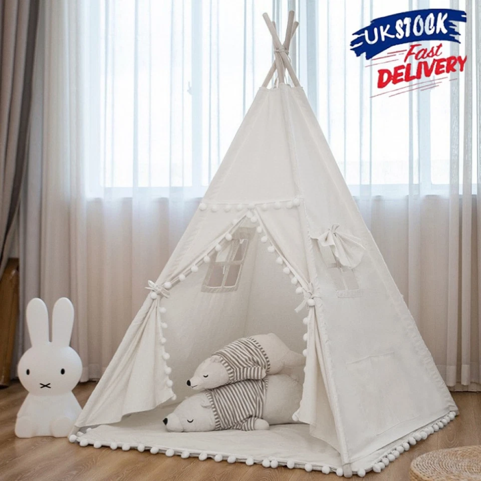 Kids Teepee Tent Premium Quality Indoor Outdoor Sturdy Children Wigwam - white - Image 3 of 4