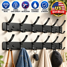 Wall Mounted Coat Rack, 6 Hooks for Hanging Clothes, Black, 2-Pack  Heavy Duty