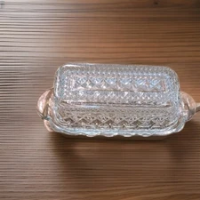 Vintage Fancy Crystal Clear Covered Butter Dish, Wexford Anchor Hocking 