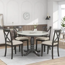 Gray Orisfur 5-Piece Dining Set for 4 - Solid Wood Table + 4 Chairs for Kitchen