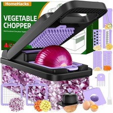HomeHacks Veggie Chopper Vegetable Cutter, 12 in 1 Kitchen 7 blades, Purple