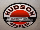 VINTAGE "HUDSON GASOLINE SERVICE STATION TRUCK" 11 3/4" PORCELAIN METAL OIL SIGN