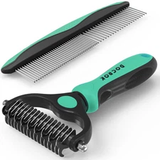 Docrok Pet Grooming Brush and Metal Comb Combo, Cat Brush Dog Brush for Shedd...