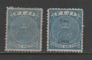Fiji 1871 / 1872 1d & 2c on 1d Sc 15 & 18 Unused No Gum VF