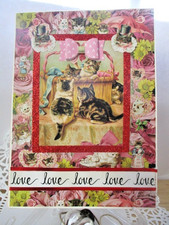 NEW HANDMADE Valentine's Day Card VICTORIAN STYLE CATS KITTENS