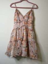 Windsor Women's Floral Peach/Pink Chiffon Lined V-Neck Sundress Sz. S.  NWT