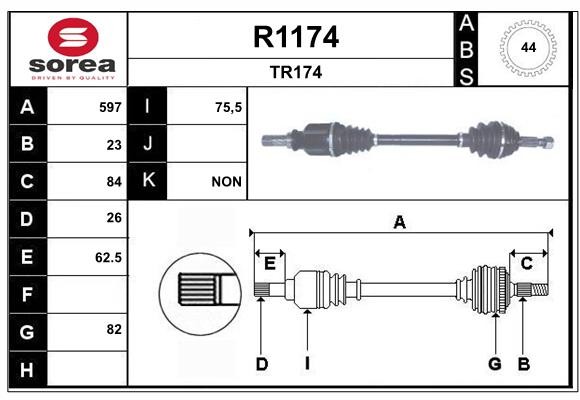 Arbre de transmission SNRA R1174 en acier forgé pour Renault Clio II