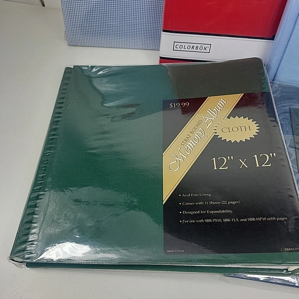 LOTE de 5 libros de memoria de álbum de recortes de tela 12x12 rojo, verde, azul, 10 hojas Foto 3 de 4