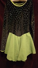 Jerrys Skating World Girls Green Black Glitter Skating Dress Sz Youth 10/12